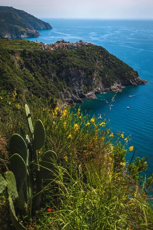 Widok na Corniglię z szlaku turystycznego Cinque Terre we Włoszech